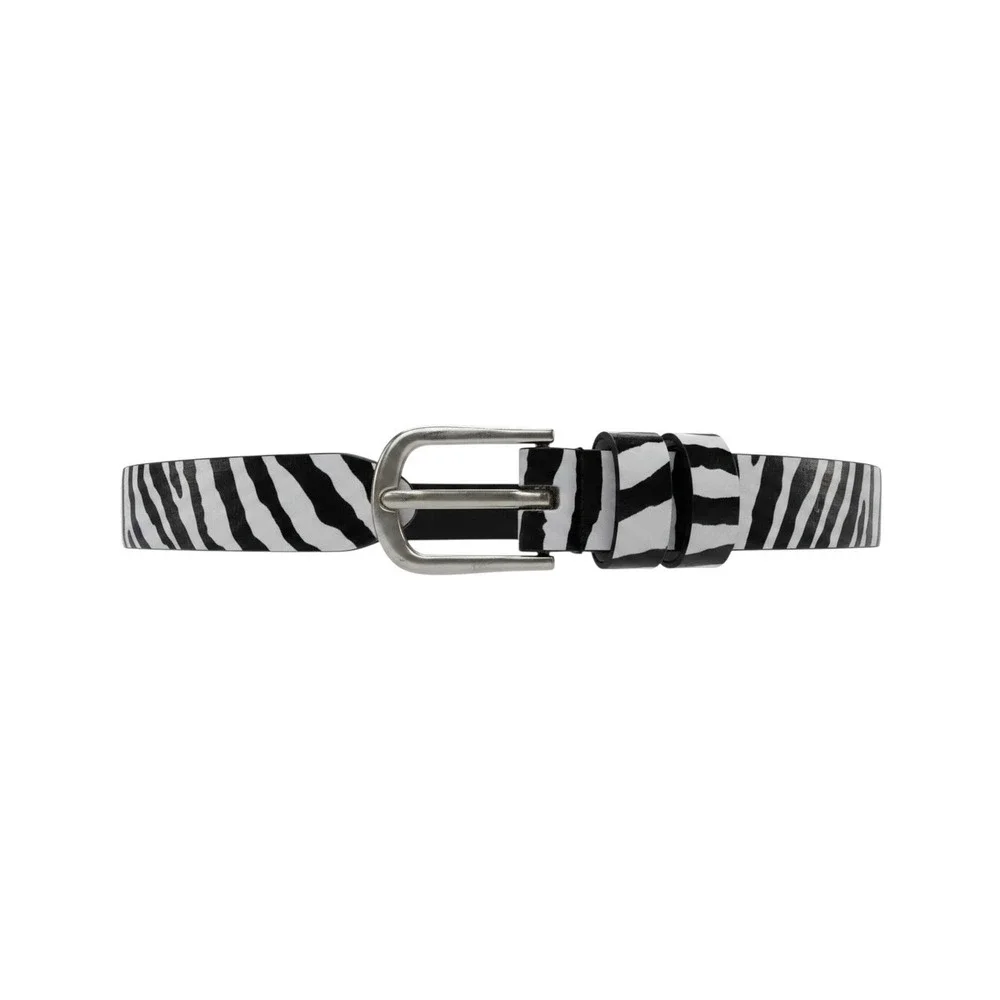 Claire's Skinny Belt Womens XL Black White New Zebra Print Animal Silver Buckle